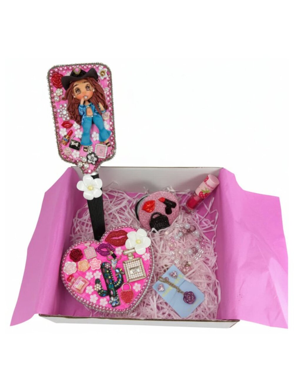 Cowgirl Birthday Gift Set for Girls | Decorated Brush & Jewelry Box